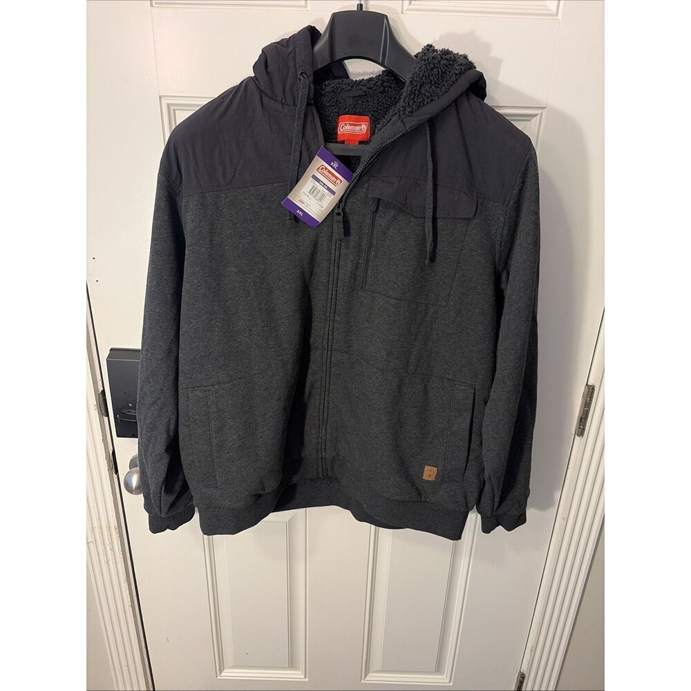 Coleman Men's Hooded Zip Up Sherpa Lined Jacket Size XXL. Dark Gray EUC